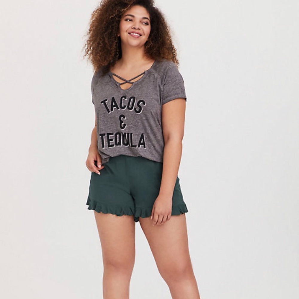 2/$30 Torrid | Green Gauze Ruffle Hem Short